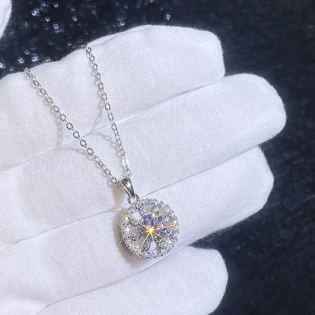 Open Circle Moissanite Pendant Necklace with Cubic Zirconia in Platinum-Plated S925 Sterling Silver close-up product detail view