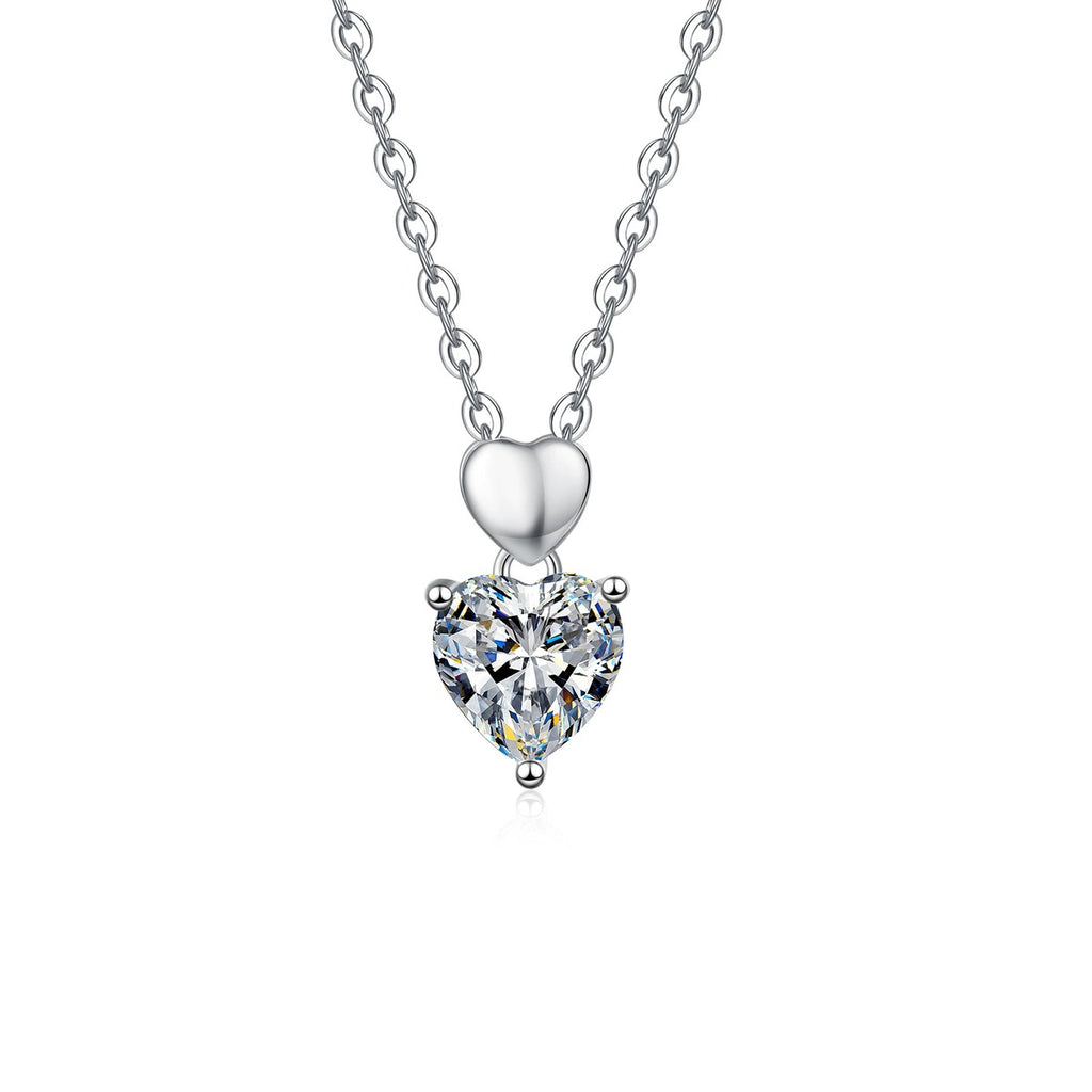 Pear Moissanite Pendant Necklace in Platinum-Plated S925 Sterling Silver on clean white background showing the pear moissanite pendant with a smooth heart-shaped bail
