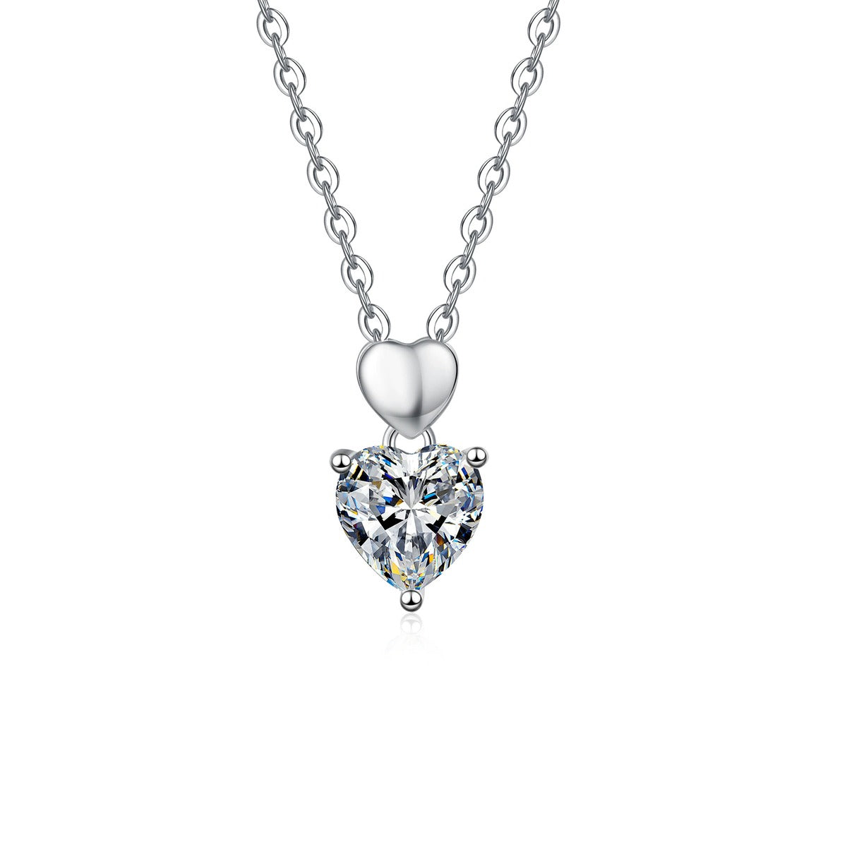 Pear Moissanite Pendant Necklace in Platinum-Plated S925 Sterling Silver on clean white background showing the pear moissanite pendant with a smooth heart-shaped bail
