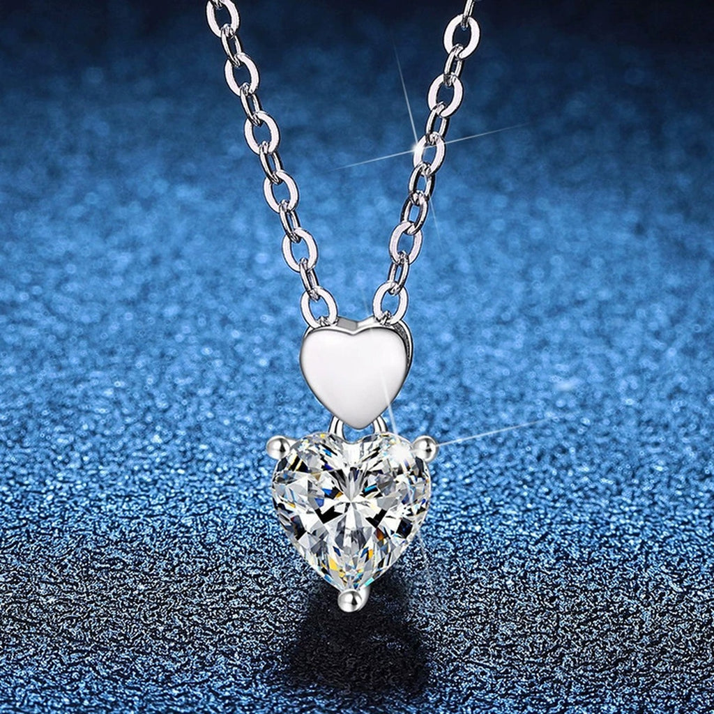 Pear Moissanite Pendant Necklace in Platinum-Plated S925 Sterling Silver blue background product view