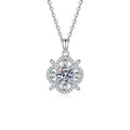 Ornate Round Moissanite Pendant Necklace with Cubic Zirconia in Platinum-Plated S925 Sterling Silver on clean white background showing the ornate round pendant with scroll-like cubic zirconia details