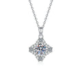 Kite Halo Moissanite Pendant Necklace with Cubic Zirconia in Platinum-Plated S925 Sterling Silver on clean white background showing the kite-shaped halo pendant with a round moissanite center