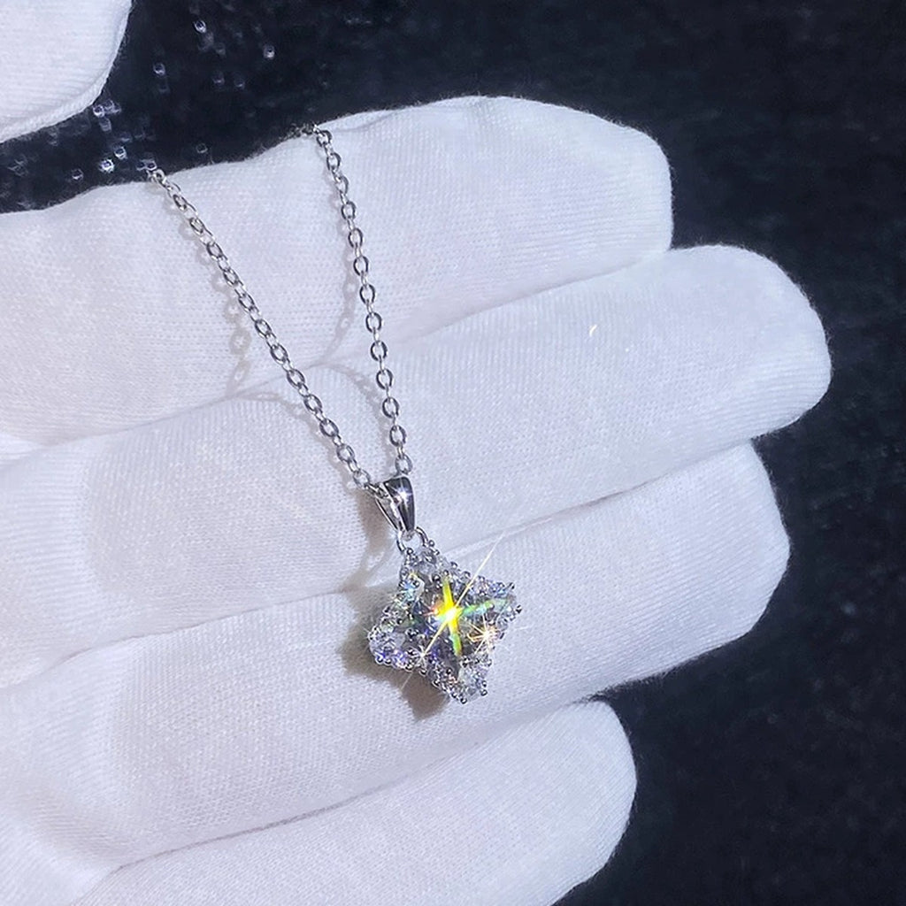 Kite Halo Moissanite Pendant Necklace with Cubic Zirconia in Platinum-Plated S925 Sterling Silver dark background product display view