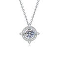Compass Halo Moissanite Pendant Necklace with Cubic Zirconia in Platinum-Plated S925 Sterling Silver on clean white background showing the compass-inspired halo pendant with four-point cubic zirconia accents