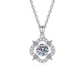 Floral Round Moissanite Pendant Necklace with Cubic Zirconia in Platinum-Plated S925 Sterling Silver on clean white background showing the rounded floral pendant with a moissanite center and cubic zirconia petals