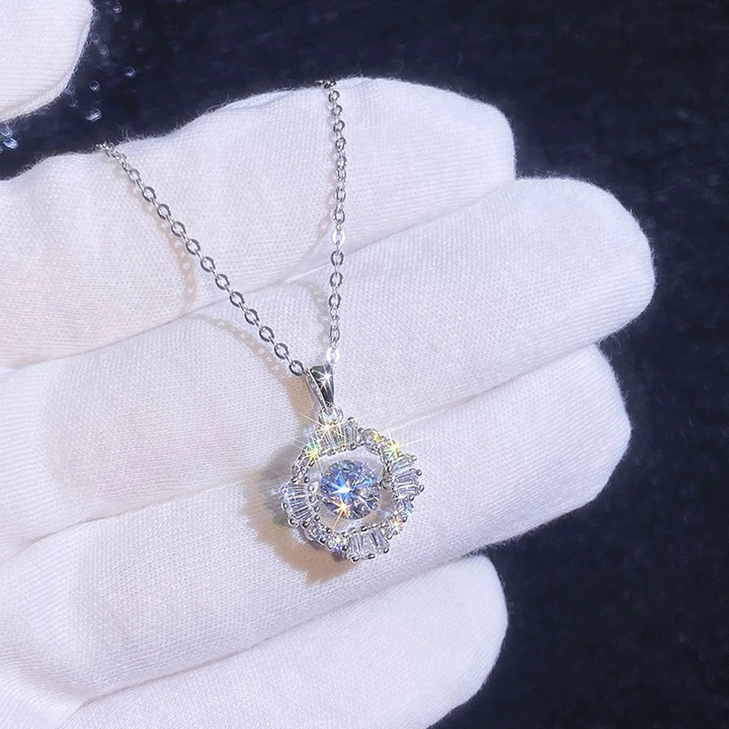 Vintage Round Moissanite Pendant Necklace with Cubic Zirconia in Platinum-Plated S925 Sterling Silver dark background product display view