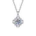 Floral Cluster Moissanite Pendant Necklace with Cubic Zirconia in Platinum-Plated S925 Sterling Silver on clean white background showing the floral cluster pendant with layered cubic zirconia petals