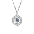 Round Cage Moissanite Pendant Necklace with Cubic Zirconia in Platinum-Plated S925 Sterling Silver on clean white background showing the round cage pendant with an openwork cubic zirconia frame