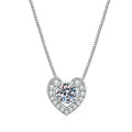 Heart Moissanite Pendant Necklace with Box Chain in Platinum-Plated S925 Sterling Silver on clean white background showing the heart pendant with a box chain and cubic zirconia frame