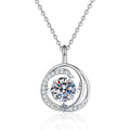 Round Swirl Moissanite Pendant Necklace with Cubic Zirconia in Platinum-Plated S925 Sterling Silver on clean white background showing the round swirl pendant wrapped around a moissanite center