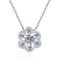 Clover Moissanite Pendant Necklace with Cubic Zirconia in Platinum-Plated S925 Sterling Silver on clean white background showing the four-petal clover pendant with a round moissanite center