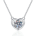 Heart Moissanite Pendant Necklace in Platinum-Plated S925 Sterling Silver on clean white background showing the smooth heart pendant holding a round moissanite center