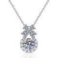 Bow Drop Moissanite Pendant Necklace with Cubic Zirconia in Platinum-Plated S925 Sterling Silver on clean white background showing the bow drop pendant with a round moissanite center
