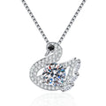 Swan Moissanite Pendant Necklace with Cubic Zirconia in Platinum-Plated S925 Sterling Silver on clean white background showing the swan-shaped pendant with a round moissanite center