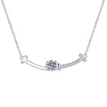 Bar Moissanite Station Necklace with Cubic Zirconia in Platinum-Plated S925 Sterling Silver on clean white background showing the curved bar station necklace with a round moissanite center