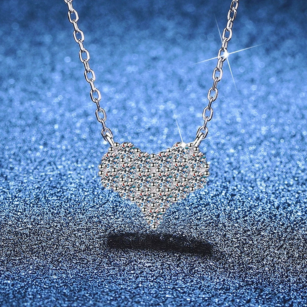 Crown Cluster Moissanite Pendant Necklace in Platinum-Plated S925 Sterling Silver blue background product view