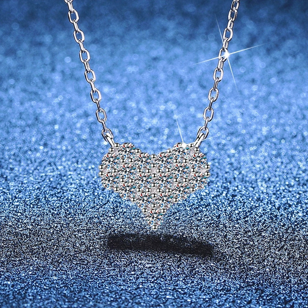 Crown Cluster Moissanite Pendant Necklace in Platinum-Plated S925 Sterling Silver blue background product view
