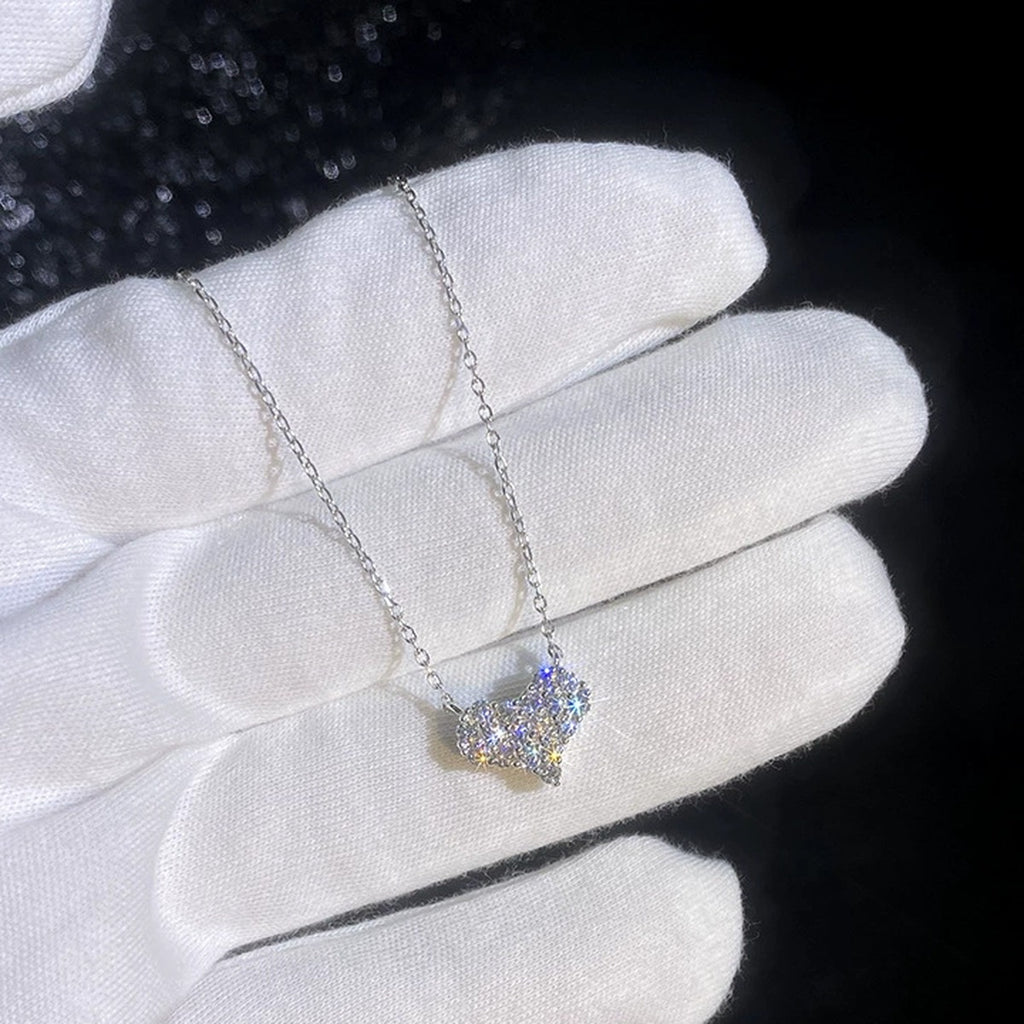 Crown Cluster Moissanite Pendant Necklace in Platinum-Plated S925 Sterling Silver dark background product display view