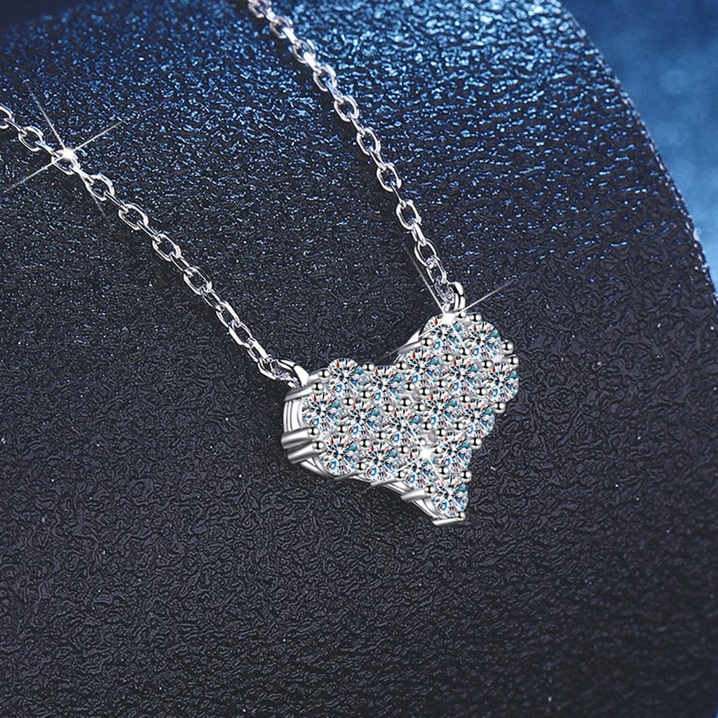Crown Cluster Moissanite Pendant Necklace in Platinum-Plated S925 Sterling Silver close-up product detail view