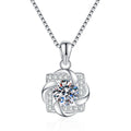 Floral Swirl Moissanite Pendant Necklace with Cubic Zirconia in Platinum-Plated S925 Sterling Silver on clean white background showing the floral swirl pendant surrounding a round moissanite