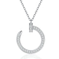 Crescent Moon Moissanite Pendant Necklace in Platinum-Plated S925 Sterling Silver on clean white background showing the open crescent moon pendant with pavé moissanite detail