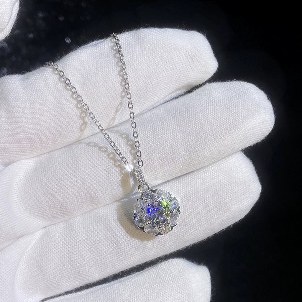 Floral Halo Moissanite Pendant Necklace with Cubic Zirconia in Platinum-Plated S925 Sterling Silver dark background product display view