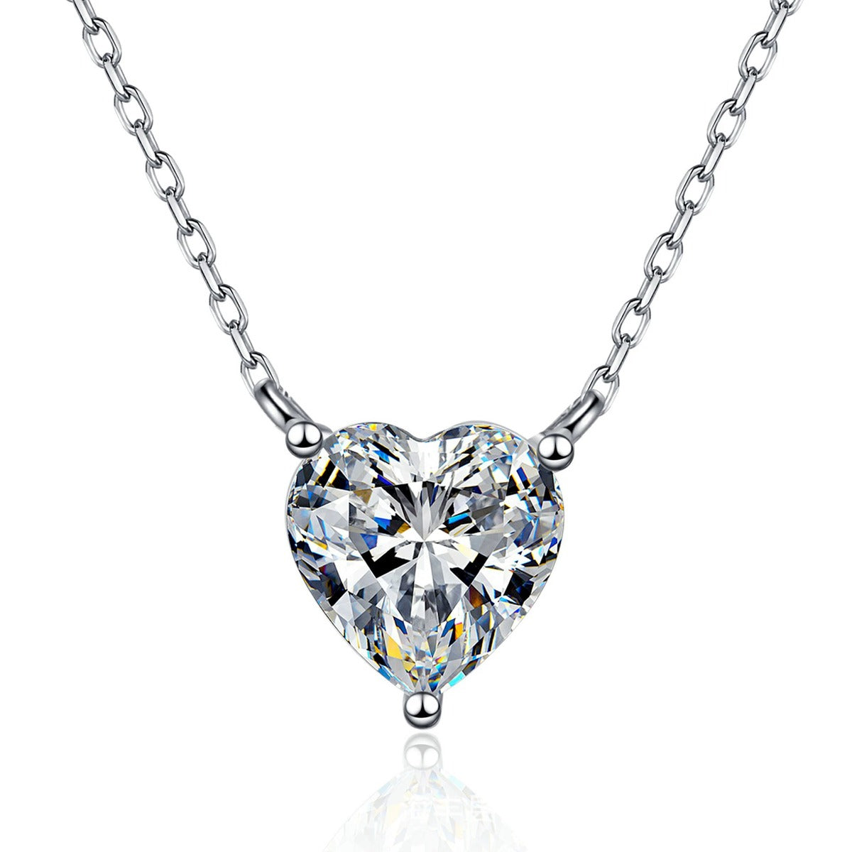 Heart Moissanite Pendant Necklace in Platinum-Plated S925 Sterling Silver on clean white background showing the heart-shaped moissanite pendant in a simple claw setting