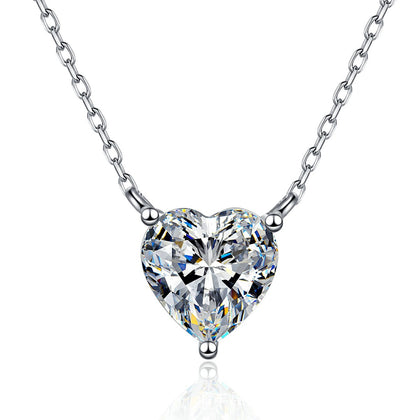 Heart Moissanite Pendant Necklace in Platinum-Plated S925 Sterling Silver on clean white background showing the heart-shaped moissanite pendant in a simple claw setting