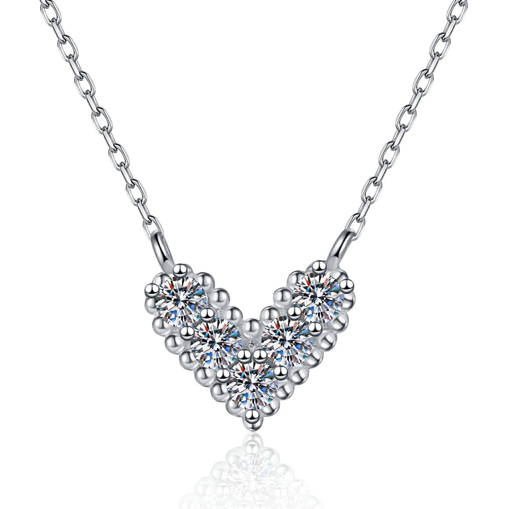 Heart Moissanite Pendant Necklace in Platinum-Plated S925 Sterling Silver on clean white background showing the heart pendant offered in white and red moissanite