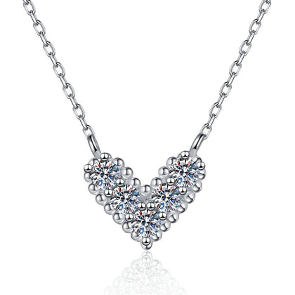 Heart Moissanite Pendant Necklace in Platinum-Plated S925 Sterling Silver on clean white background showing the heart pendant offered in white and red moissanite