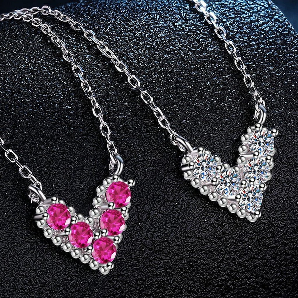 Heart Moissanite Pendant Necklace in Platinum-Plated S925 Sterling Silver dark background product display view