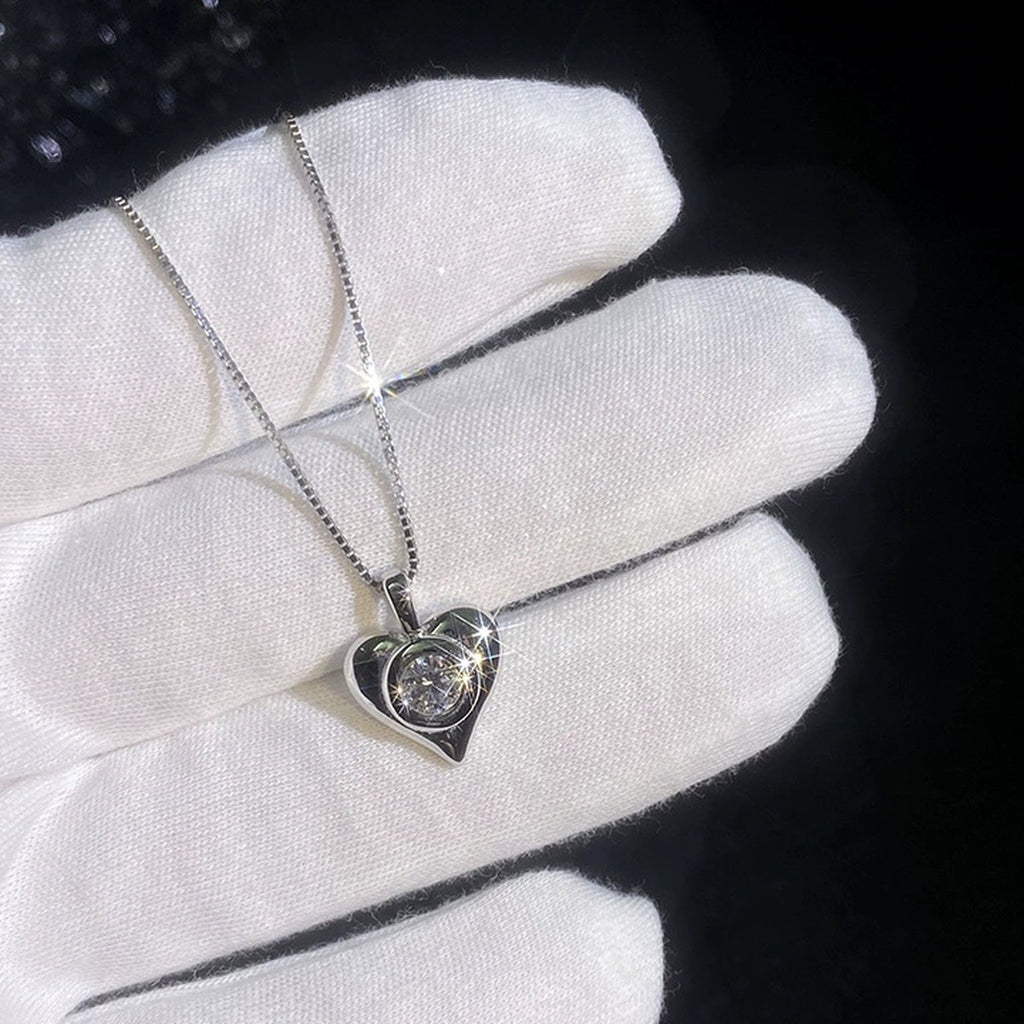 Smooth Heart Moissanite Pendant Necklace in Platinum-Plated S925 Sterling Silver dark background product display view
