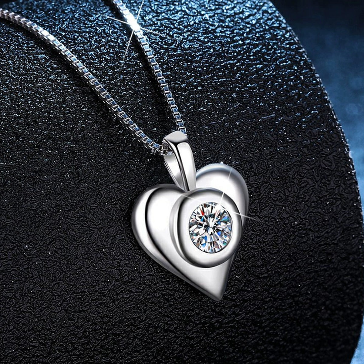 Smooth Heart Moissanite Pendant Necklace in Platinum-Plated S925 Sterling Silver dark background product display view