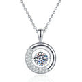 Circle Moissanite Pendant Necklace with Cubic Zirconia in Platinum-Plated S925 Sterling Silver on clean white background showing the open circle pendant with a suspended round moissanite