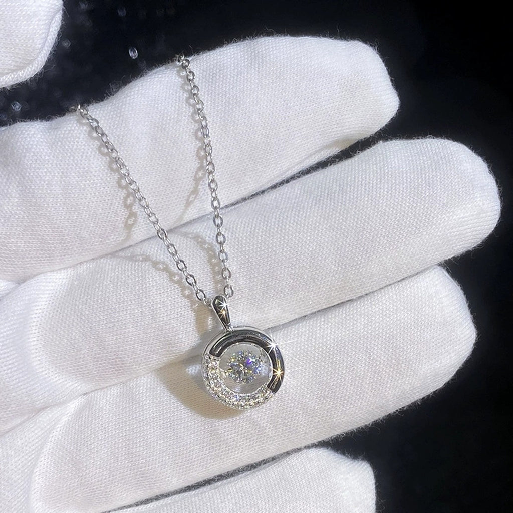 Circle Moissanite Pendant Necklace with Cubic Zirconia in Platinum-Plated S925 Sterling Silver dark background product display view