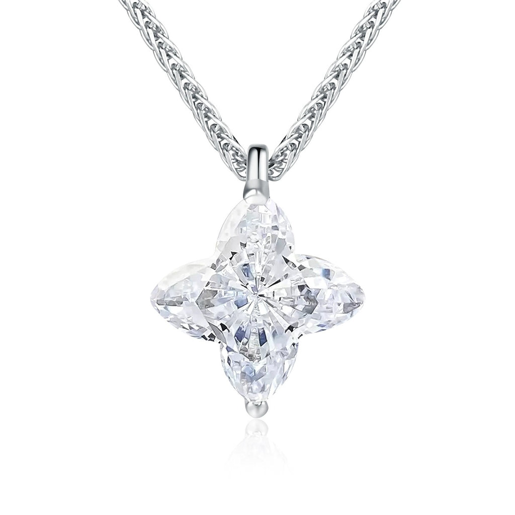 Geometric Moissanite Pendant Necklace in Platinum-Plated S925 Sterling Silver on clean white background showing the geometric princess moissanite pendant with multiple chain-setting options