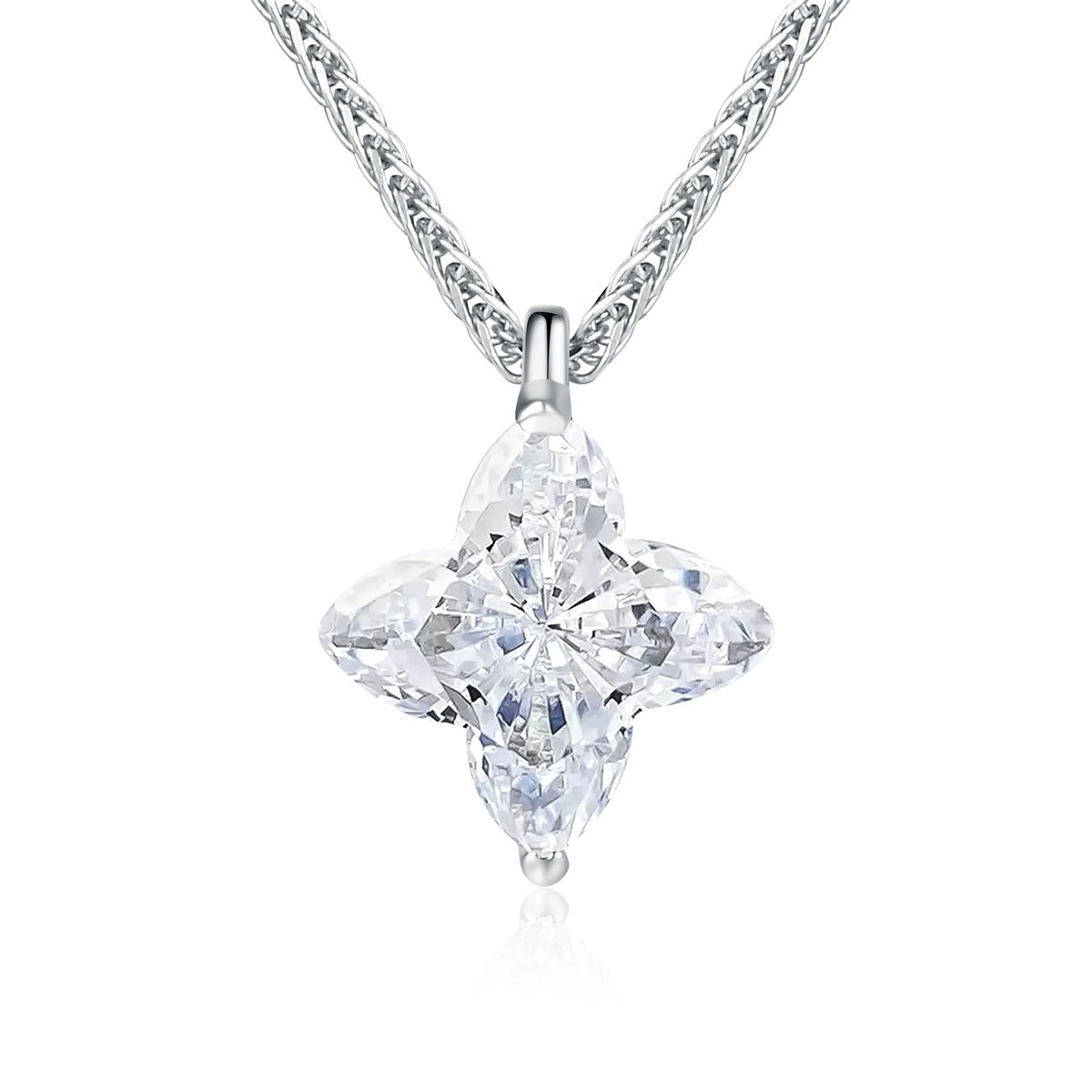 Geometric Moissanite Pendant Necklace in Platinum-Plated S925 Sterling Silver on clean white background showing the geometric princess moissanite pendant with multiple chain-setting options