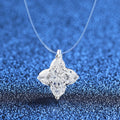 Geometric Moissanite Pendant Necklace in Platinum-Plated S925 Sterling Silver blue background close-up view