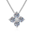 Clover Moissanite Pendant Necklace in Platinum-Plated S925 Sterling Silver on clean white background showing the four-stone clover pendant with pointed moissanite petals