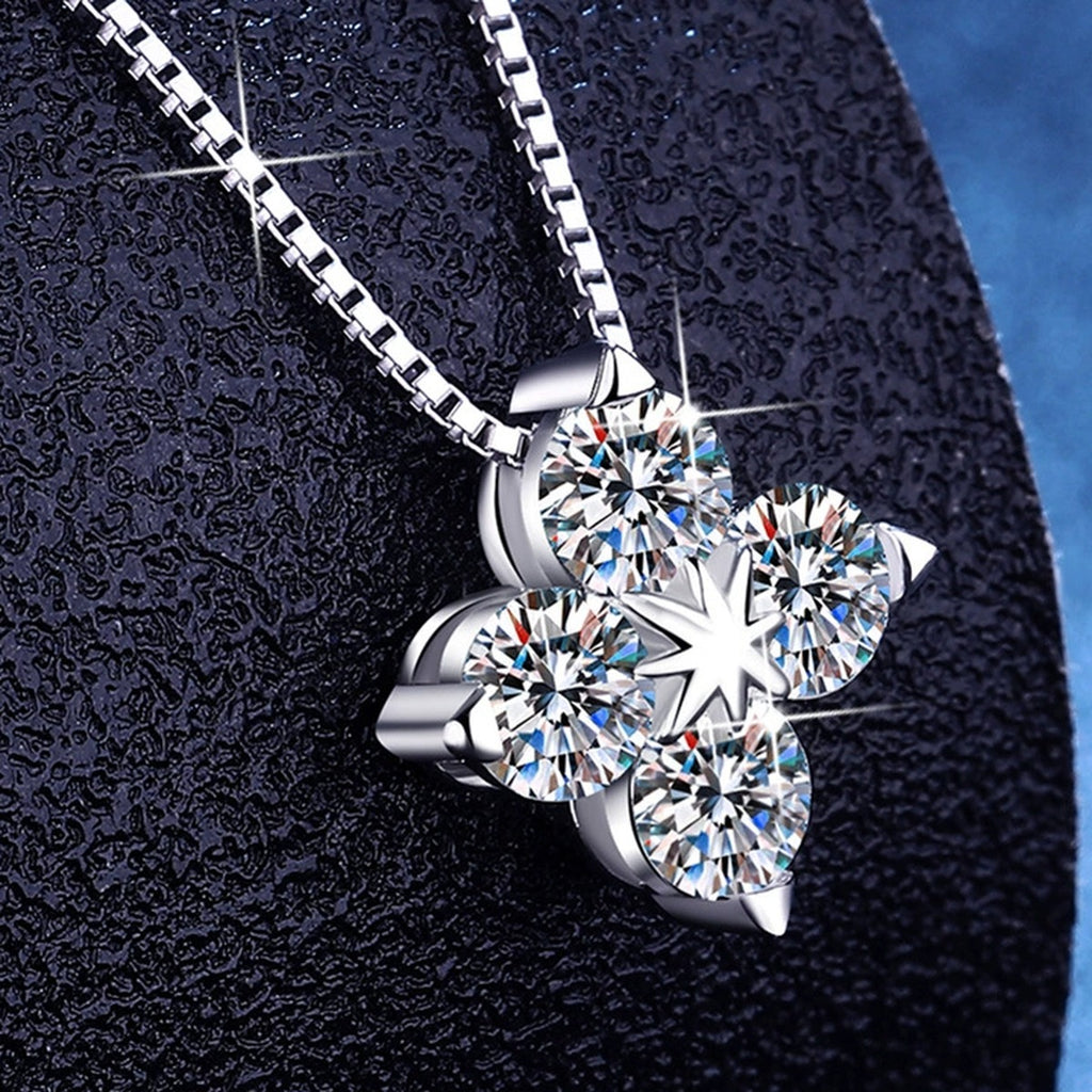Clover Moissanite Pendant Necklace in Platinum-Plated S925 Sterling Silver dark background product display view