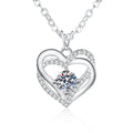 Heart Halo Moissanite Pendant Necklace with Cubic Zirconia in Platinum-Plated S925 Sterling Silver on clean white background showing the open heart halo pendant with a round moissanite center