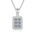 Rectangular Pavé Moissanite Pendant Necklace with Cubic Zirconia in Platinum-Plated S925 Sterling Silver on clean white background showing the rectangular pavé pendant with rows of moissanite sparkle