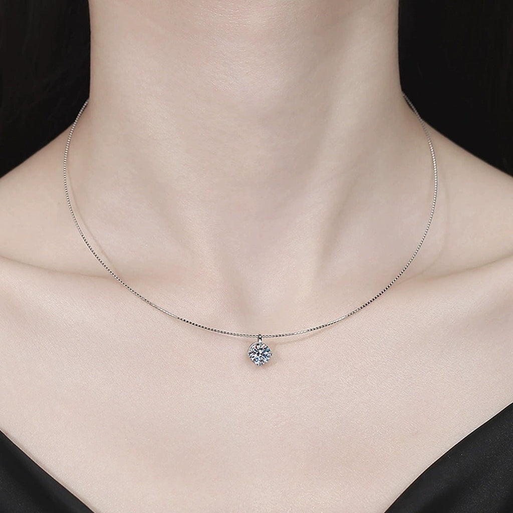 Moissanite Collar Necklace in Platinum-Plated S925 Sterling Silver worn on neckline by model
