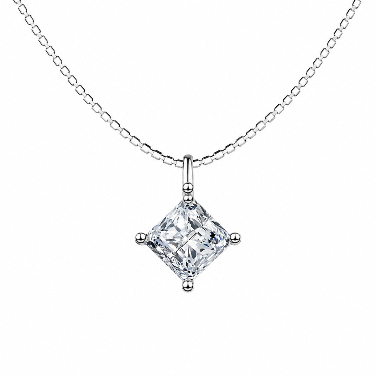 Moissanite Collar Necklace in Platinum-Plated S925 Sterling Silver on clean white background showing the short collar necklace with interchangeable moissanite stone shapes