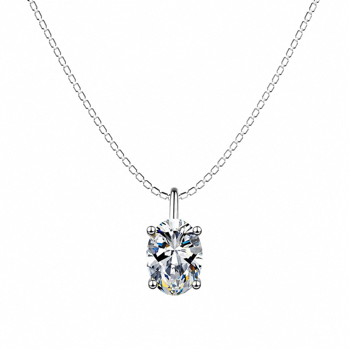 Moissanite Collar Necklace in Platinum-Plated S925 Sterling Silver on clean white background showing the short collar necklace with interchangeable moissanite stone shapes