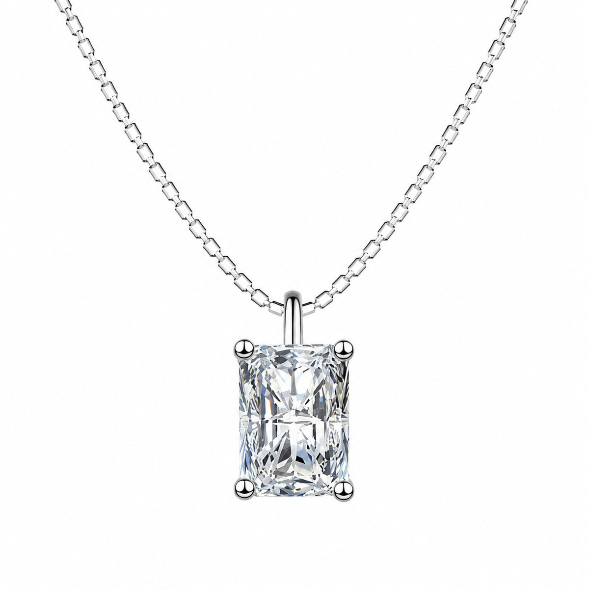Moissanite Collar Necklace in Platinum-Plated S925 Sterling Silver on clean white background showing the short collar necklace with interchangeable moissanite stone shapes