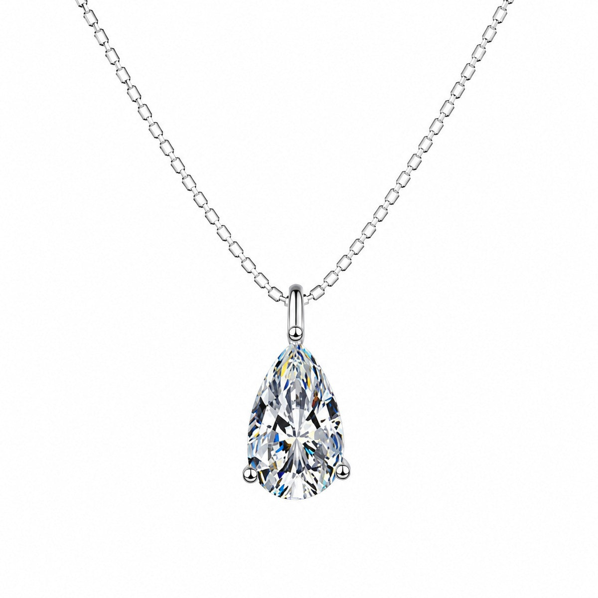 Moissanite Collar Necklace in Platinum-Plated S925 Sterling Silver on clean white background showing the short collar necklace with interchangeable moissanite stone shapes