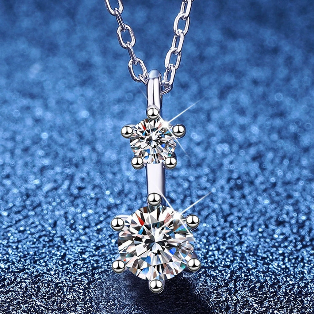 Drop Moissanite Pendant Necklace in Platinum-Plated S925 Sterling Silver blue background product view