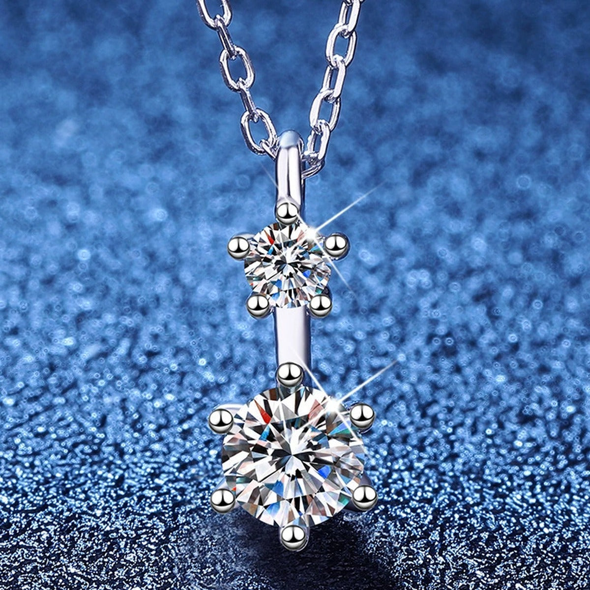 Drop Moissanite Pendant Necklace in Platinum-Plated S925 Sterling Silver blue background product view