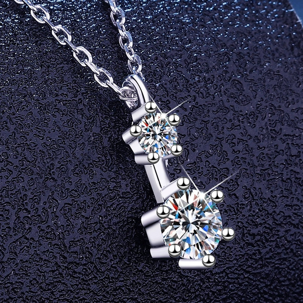 Drop Moissanite Pendant Necklace in Platinum-Plated S925 Sterling Silver dark background product display view